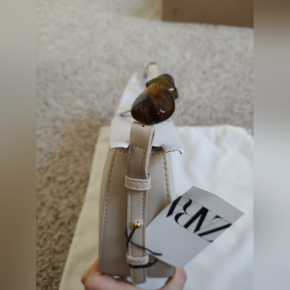 ZARA NWT Chic Beige BEADED ASYMMETRICAL CROSSBODY BAG - Picture 11 of 12